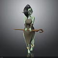 Green Skinned Black Haired Glasses Wearing Elf Holding Wooden Staff In Apron With Ankle Cuffs